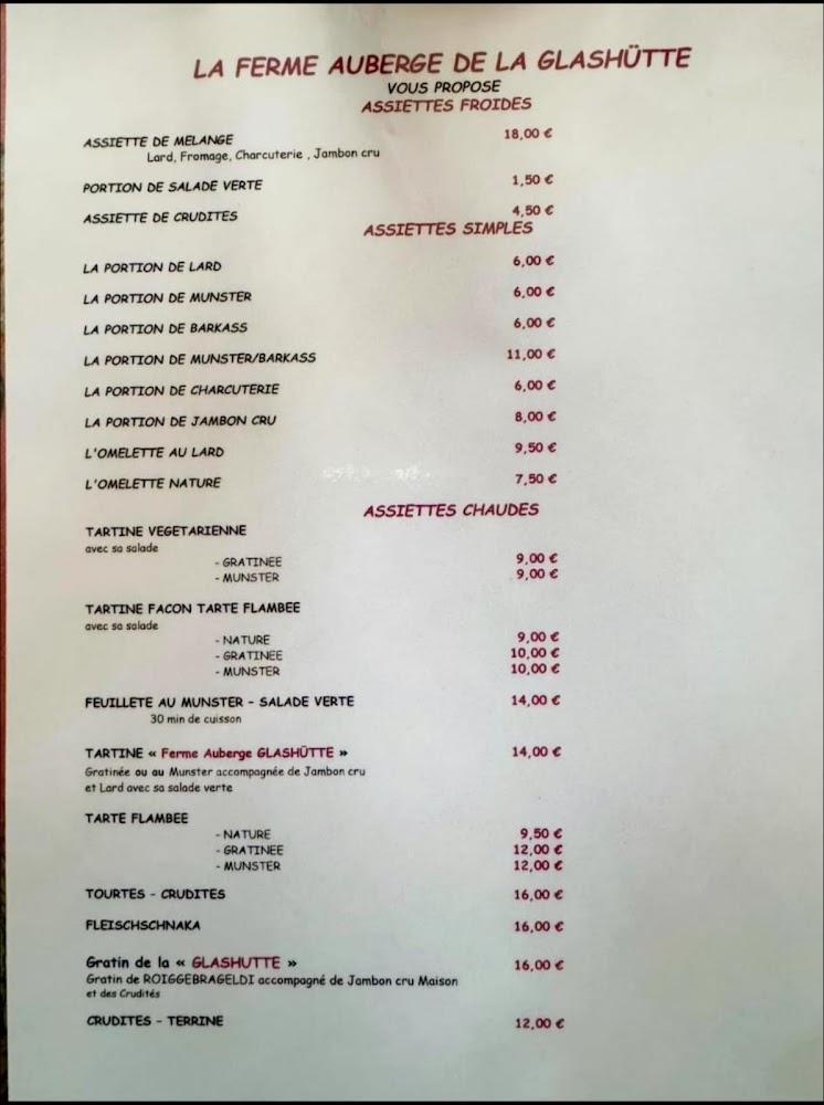 Ferme auberge de la Glashütte - Menu Image 1